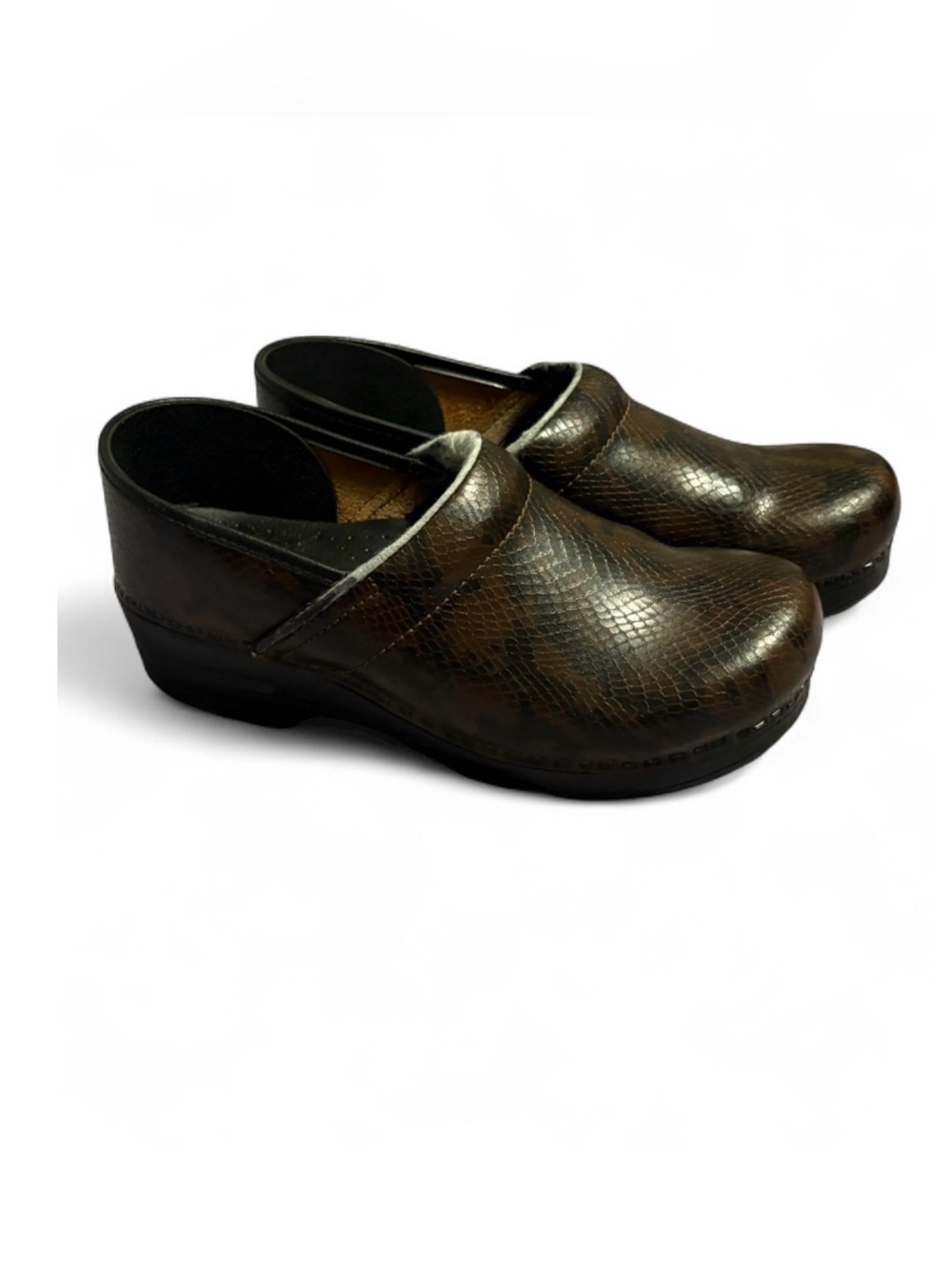 Dansko Brown Snakeskin Embossed Leather Clogs Size 40 women’s 9.5 Nurse Shoes